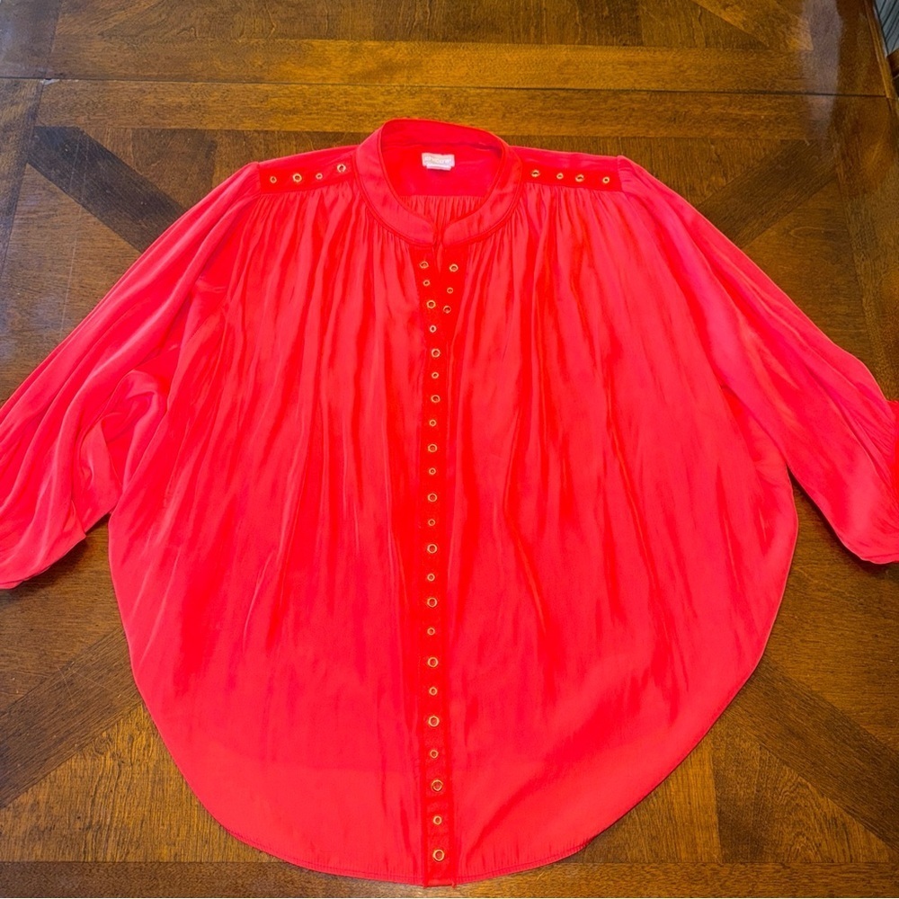 Chicos Womens Red Drape Sleeve Top With Gold Grommet Shirt Size 1 8 Medium